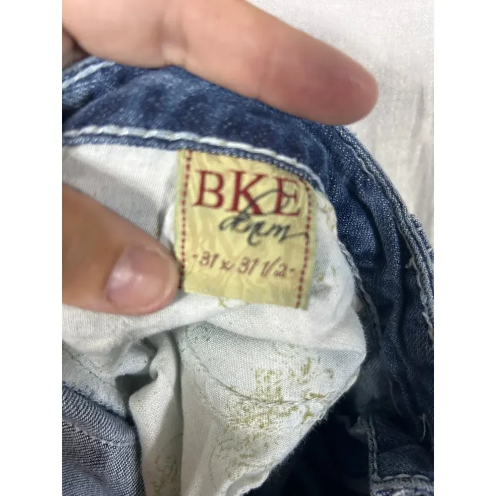 BKE Jeans 31x31.5 Sabrina Low Rise Flare Vintage Y2K Distressed Blue Denim